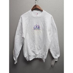 Vintage White Crewneck Flower Graphic Jerzees 90s Sweatshirt 1990s NWT Medium